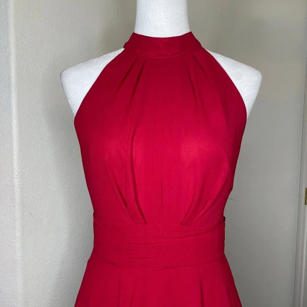iEFiEL Wine Red Halter High-Low Chiffon Dress Romantic Goth Formal Evening Gown